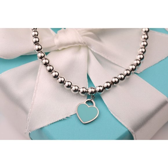 Tiffany & Co. Jewelry - Tiffany & Co. Return to Tiffany Mini Blue Heart Tag Sterling Bead Bracelet